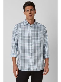 Van Heusen - Men White Slim Fit Check Full Sleeves Casual Shirt