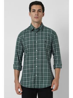 Van Heusen - Men Green Slim Fit Check Full Sleeves Casual Shirt