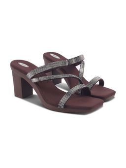 Twenty Dresses by Nykaa Fashion - Womens Wine Stylish Triple Strap Block Sandal Heels
