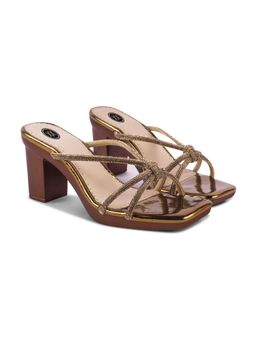 Twenty Dresses by Nykaa Fashion - Womens Copper Glamorous Multi-Strap Block Sandal Heels