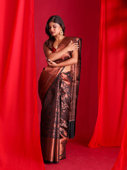 Beatitude - Black Woven Banarasi Saree with Unstitched Blouse