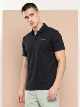 Alcis - Men Minimal Solid Black Polo T-Shirt
