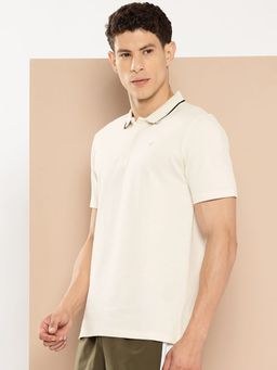 Alcis - Men Cream Hidden Zip Polo T-Shirt