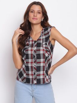 Latin Quarters - Checks Sleeveless Casual Regular Top Multicolor