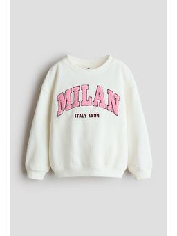 H&M - Girls White Motif-Detail Brushed-Inside Sweatshirt