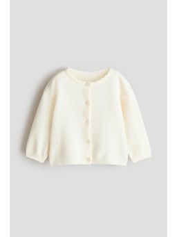 H&M - Girls White Textured Cotton-Knit Cardigan