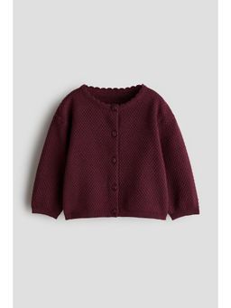 H&M - Girls Red Textured Cotton-Knit Cardigan