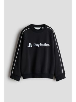 H&M - Boys Black Print-Motif Brushed-Inside Sweatshirt