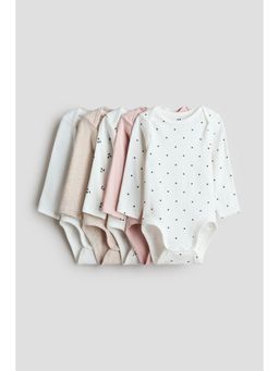 H&M - Girls White 5-Pack Envelope-Neck Bodysuits