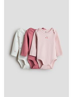 H&M - Girls Multi-Color 3-Pack Envelope-Neck Cotton Bodysuits