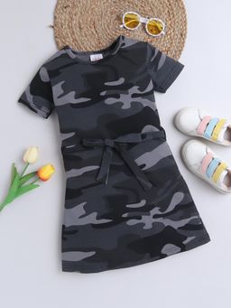Bright Star Kids Wear - Girls Geen Short Sleeve Camouflage Print Casual Dress