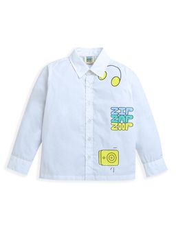 ZIP ZAP ZOOP - White Full Sleeve Brand Logo Printed Pure Cotton Shirt