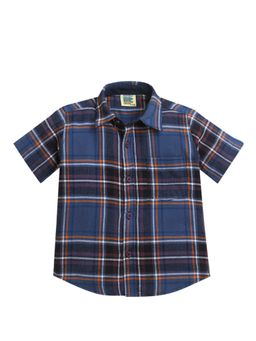 ZIP ZAP ZOOP - Dark Blue Half Sleeve Checks with Front Pocket Soft Cotton Shirt