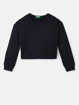 United Colors of Benetton - Black Cropped Fit Round Neck Solid Sweater