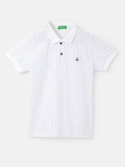 United Colors of Benetton - White Regular Fit Polo Collar Printed T-Shirt