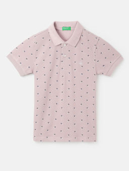 United Colors of Benetton - Mauve Regular Fit Polo Collar Printed T-Shirt