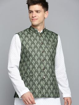 SHOWOFF - Mens Printed Green Ethnic Nehru Jacket