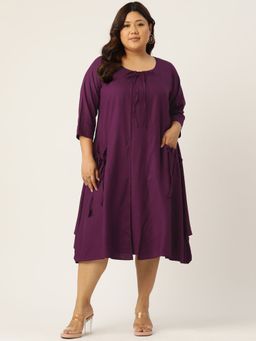 theRebelinme - Plus Size Women Plum Solid Color Round Neck Layered Midi Dress (Set of 2)