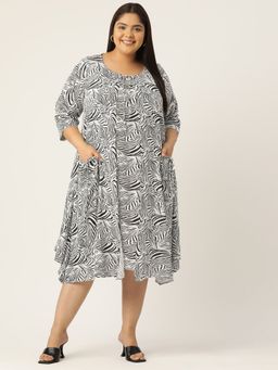 theRebelinme - Plus Size Women Black & White Zebra Printed Layered Midi Dress (Set of 2)