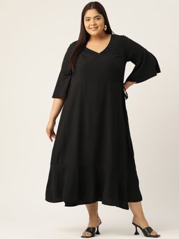 theRebelinme - Plus Size Women Black Solid Color A-Line Maxi Dress