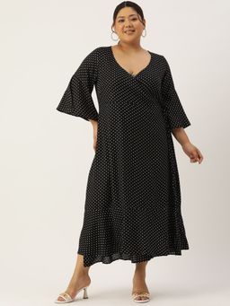 theRebelinme - Plus Size Women Black Polka Dot Printed A-Line Maxi Dress