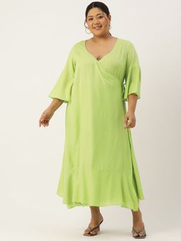 theRebelinme - Plus Size Women Green Solid Color A-Line Maxi Dress