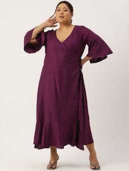 theRebelinme - Plus Size Women Plum Solid Color A-Line Maxi Dress