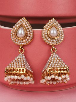 Anika's Creations - Pearl Embedded Traditional Partywear Golden Jhumki Earrings