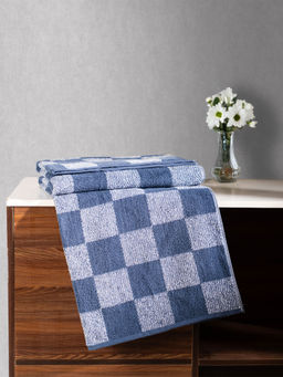 MYTRIDENT - Blue 450 Gsm Checks 100% Cotton Bath Towel