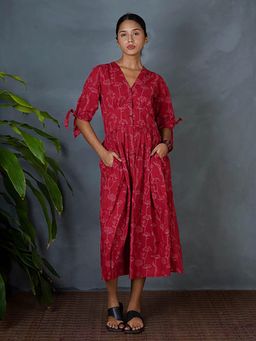 Chidiyaa - Saanjhika Red Hand Block Printed Dress-Mya