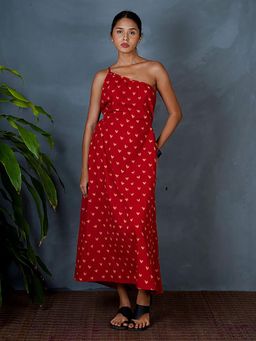 Chidiyaa - Jyoti Red Hand Block Printed Dress-Mya