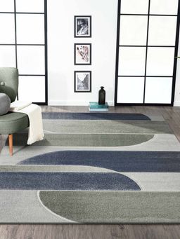 OBSESSIONS - Olive and Blue Polypropylene Abstract Carpet