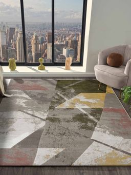 OBSESSIONS - Polypropylene Abstract Carpet, Olive and Mustard