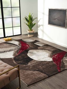 OBSESSIONS - Brown and Red Polypropylene Abstract Carpet