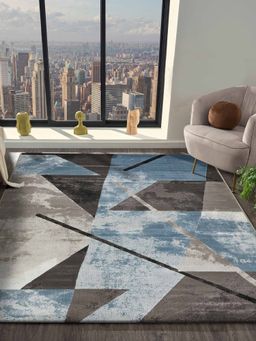 OBSESSIONS - Blue and Brown Polypropylene Abstract Carpet
