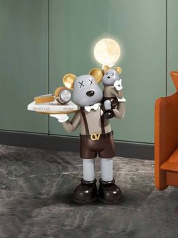 Smokey Cocktail - Brown Cute Led Bear Scuplture with Tray