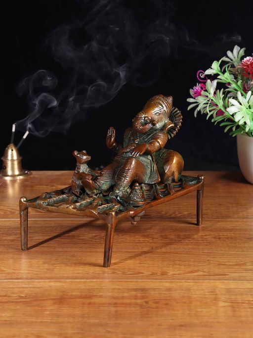 AAPNO RAJASTHAN Resting Ganesha Brass Sculpture