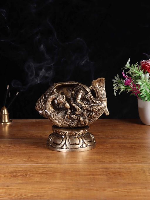 AAPNO RAJASTHAN Lord Ganesha In Conch Brass Sculpture