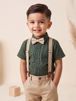 Blabber - Boys Green Cotton Shirt and Suspender with Bow