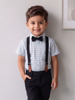 Blabber - Boys White Cotton Shirt and Suspender with Bow