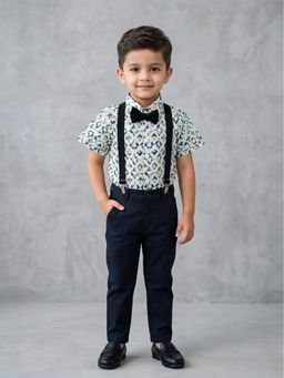 Blabber - Boys White Cotton Shirt with Suspender and Trouser also Bow