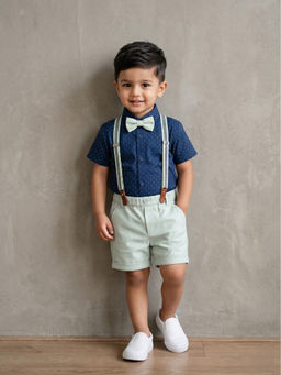 Blabber - Boys Green Polycotton Shirt with Suspender and Shorts also Bow