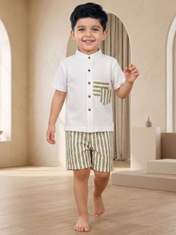 AJ Dezines - Boys Green Cotton Blend Shirt with Shorts