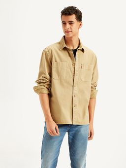 Levi's - Khaki Mens Solid Regular Fit Denim Shirt