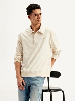 Levi's - Mens Solid Cream Collar Neck Sweatshirt