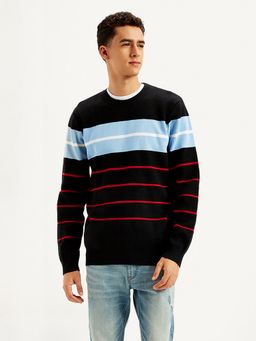 Levi's - Mens Striped Black Crew Neck Sweater