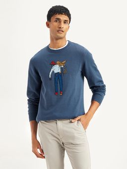 Levi's - Mens Graphic Print Blue Crew Neck Sweater