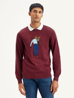 Levi's - Mens Graphic Print Maroon Crew Neck Sweater