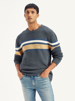 Levi's - Mens Striped Grey Crew Neck Sweater