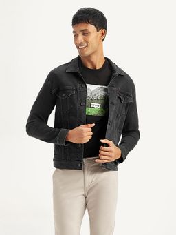Levi's - Mens Solid Black Spread Collar Denim Jacket